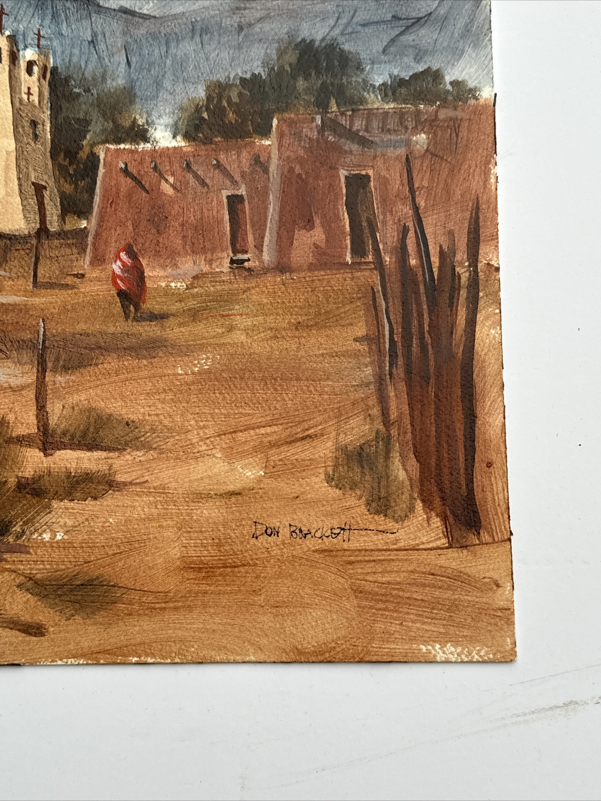 DON BRACKETT PAINTING NEW MEXICO INDIAN HOMES LANDSCAPE LISTED FAMOUS VINTAGE
