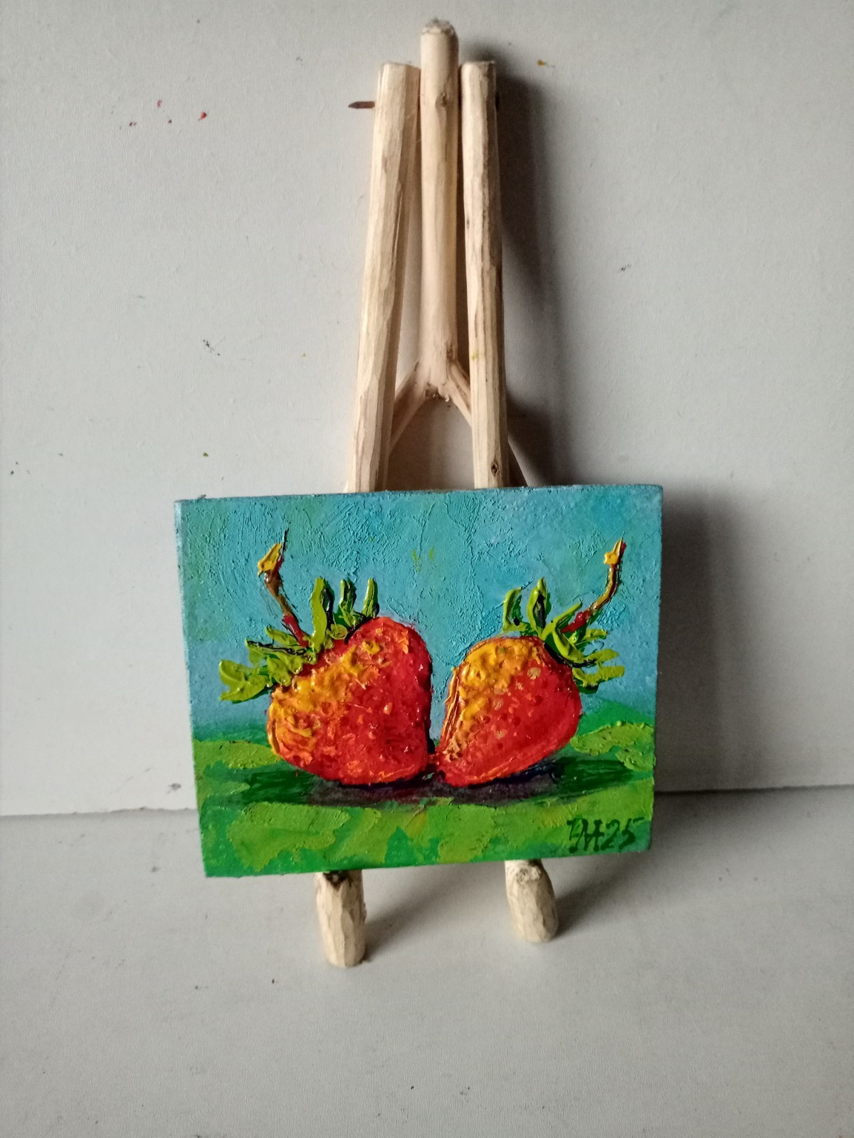 Strawberries Impasto Painting Original Art Impression Oil Painting 3.7 x 4.5 in