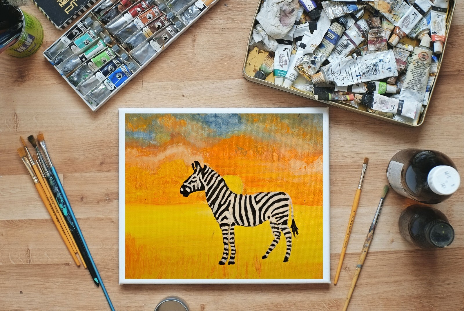 Zebra Painting Sunset Animals Original Oil Painting Nursery Wall Art