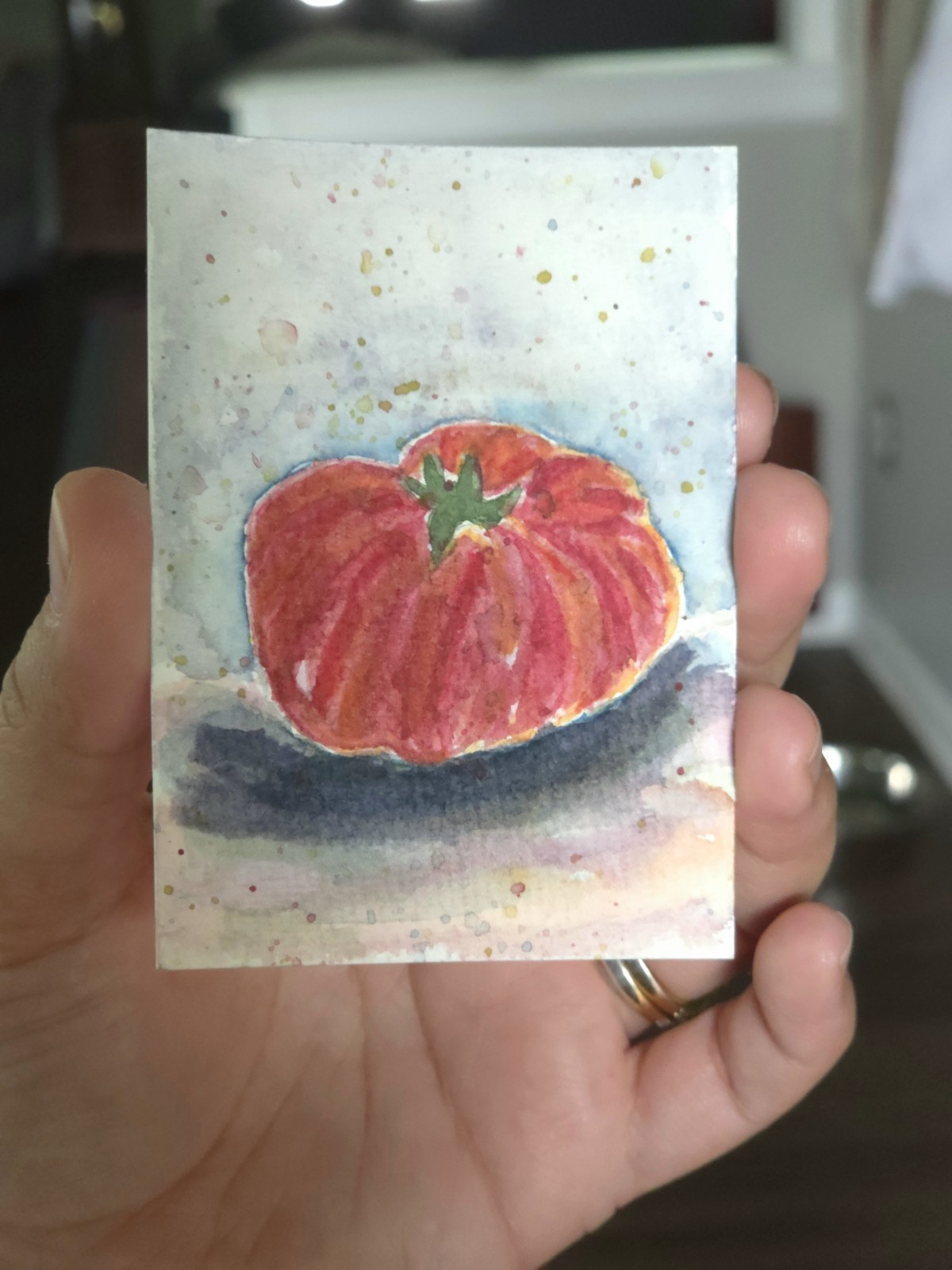 ACEO original Food Art Tomatoes Heirloom Still Life Watercolor 2.5″3.5″