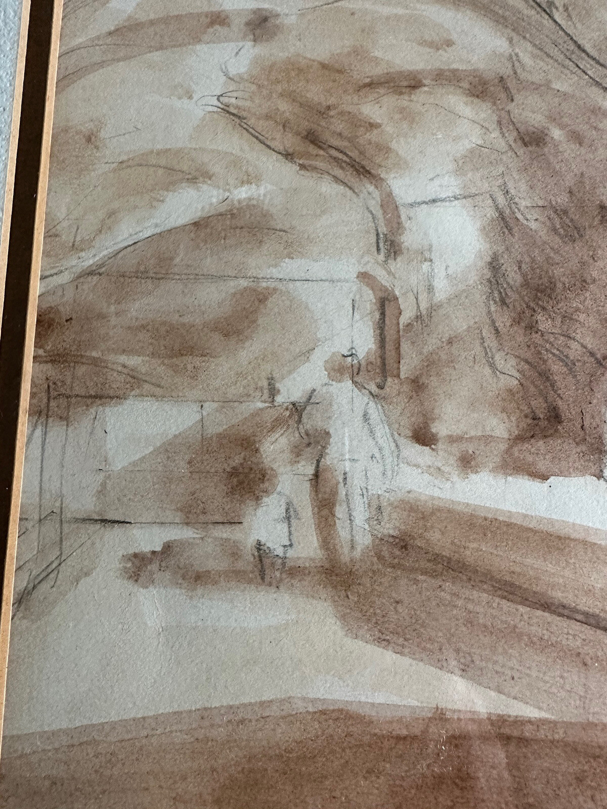 Dated 1971 Painting Pencil & Watercolor Modernist Original Frame Signed JW ’71.