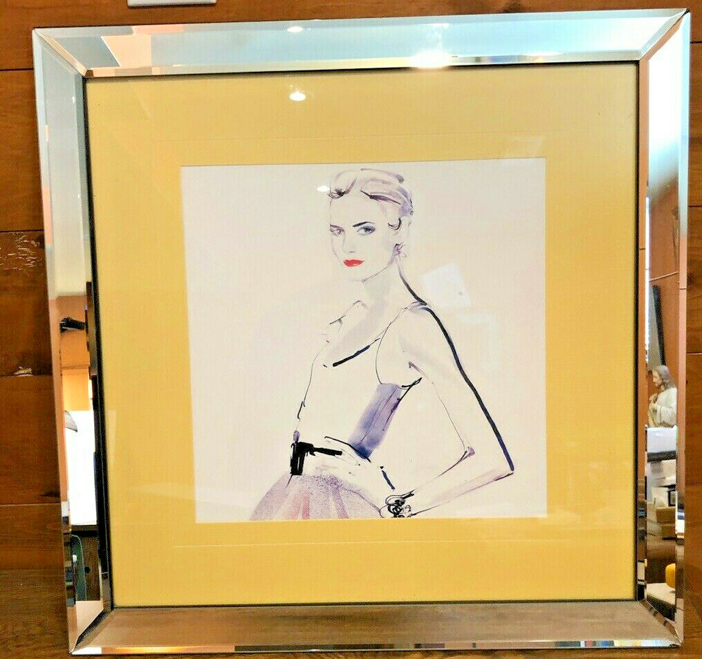 Beautiful WATERCOLOR PAINTING WOMAN CHIC RUNWAY mirror framed art stylish decor