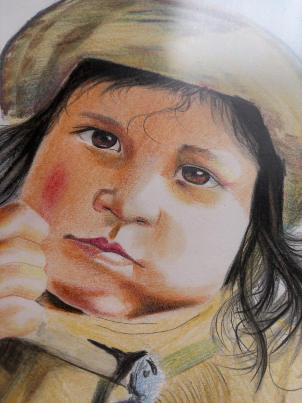 Orig Colored Pencil Portrait of a Peruvian Child, Artist – Mendez, 20 x 16 1/2″