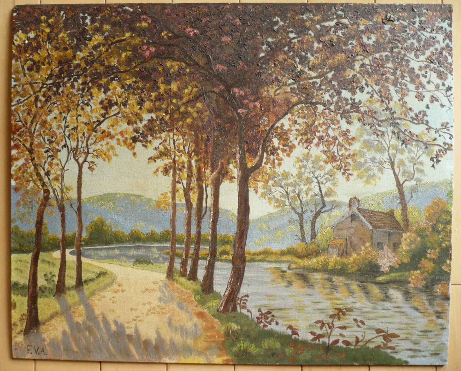 SIGNED, VINTAGE OIL PAINTING RIVER PLEIN AIR REALISM BLEND IMPRESSIONIST TREES