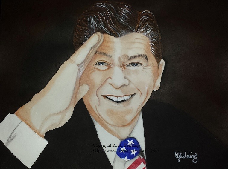 Original President Ronald Regan Portrait Painting Acrylics on Paper