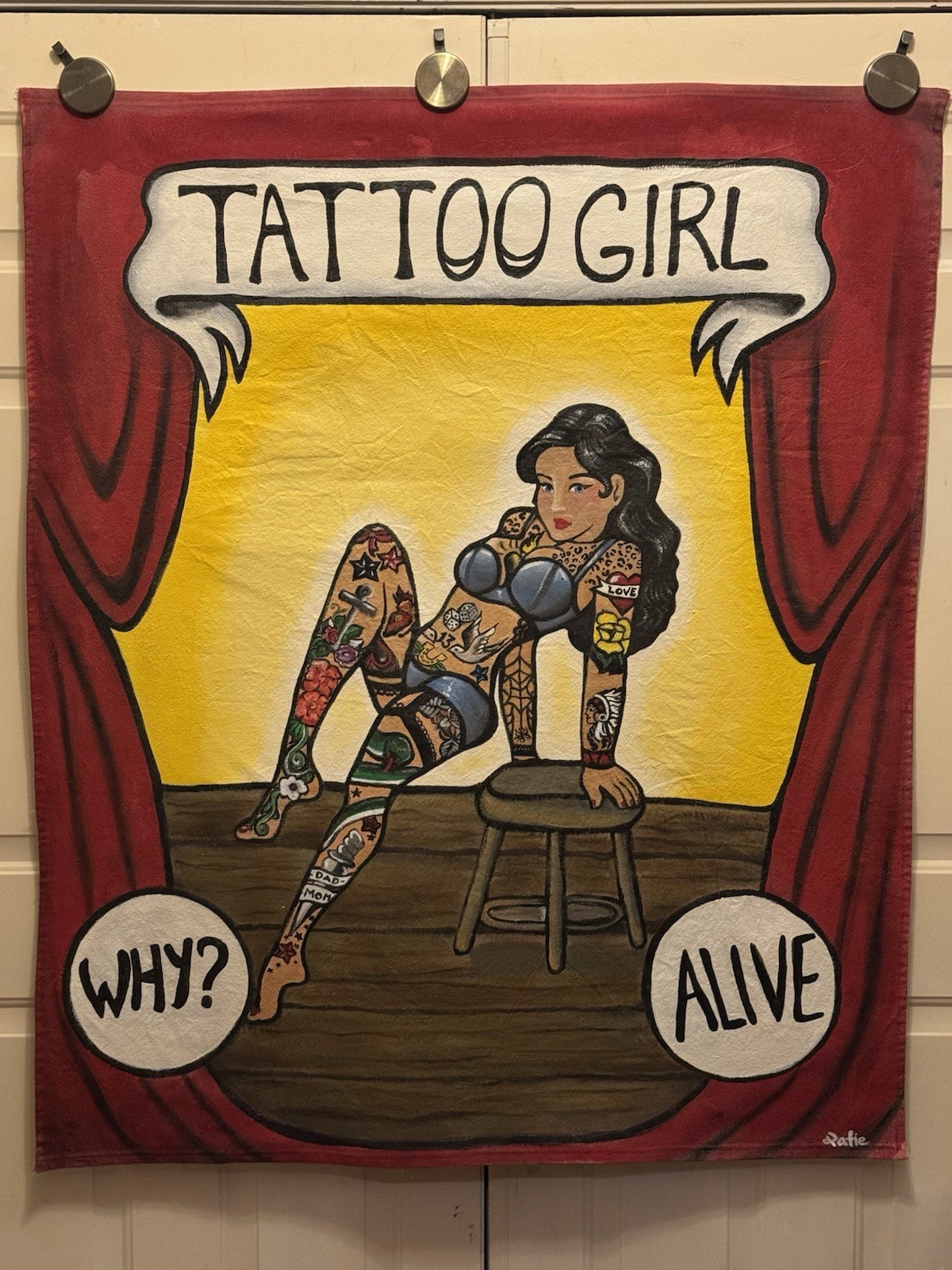 Tattoo Girl – Sideshow Carnival Banner Handpainted 53”x44” Signed By Artist