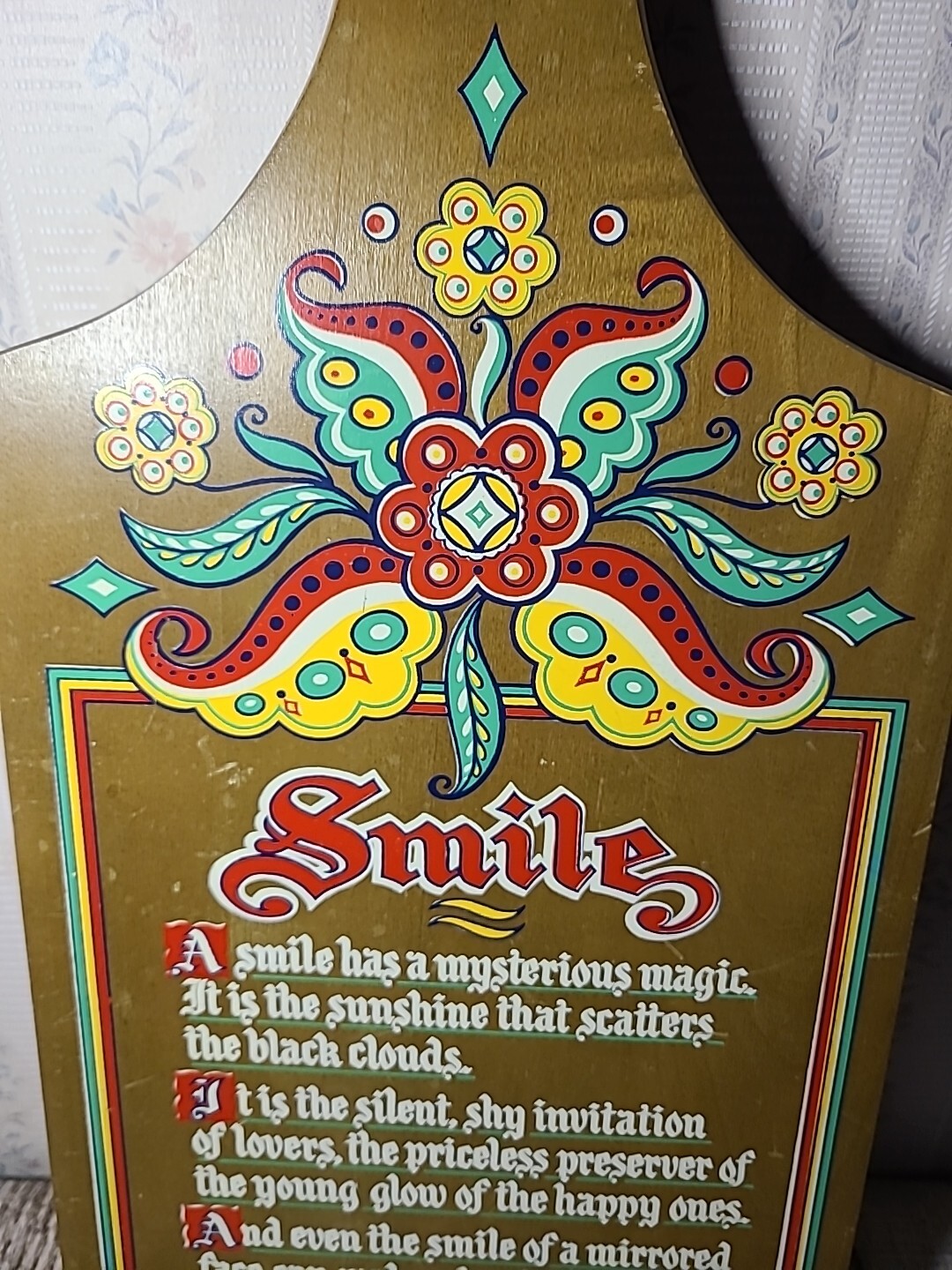 Vintage Berggren Wood Cutting Board Smile Hand Screened Poem Scandinavian Design