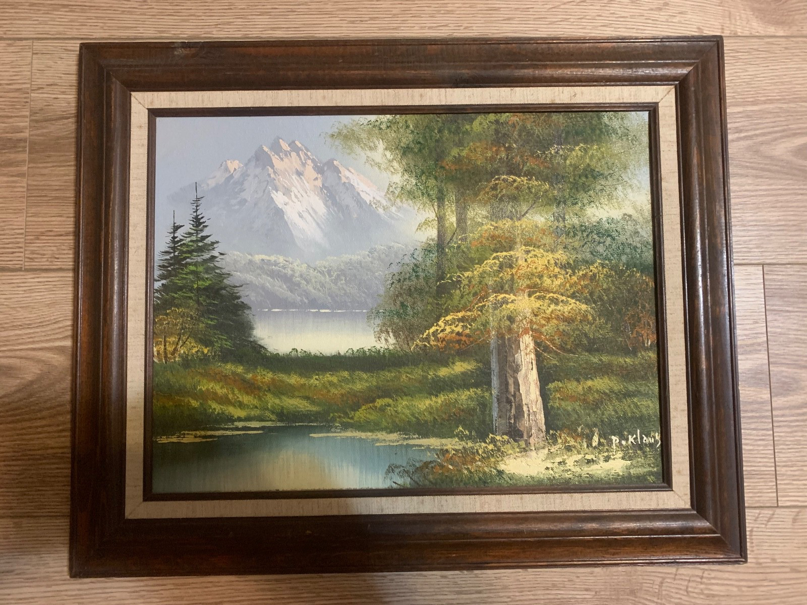 Vintage P. Klaus Oil Painting Alpine Mountain Lake Landscape Signed Framed