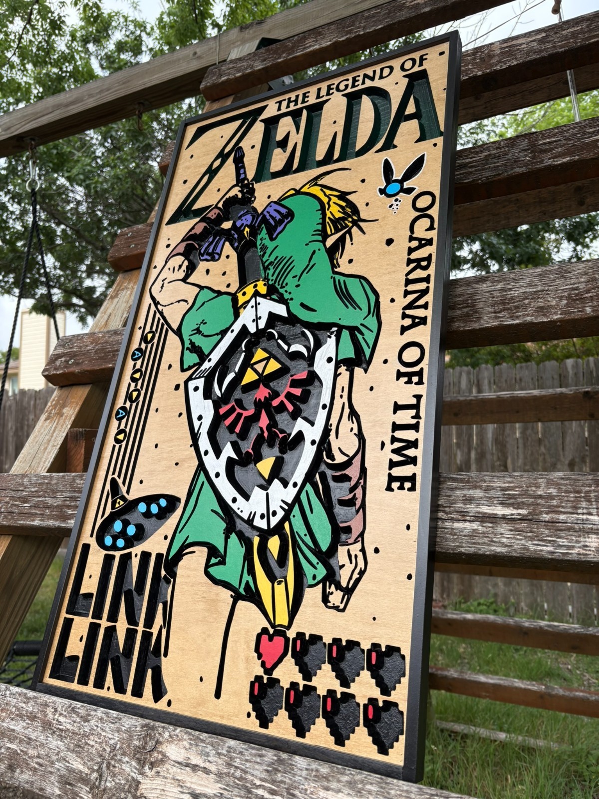 Legend of Zelda Ocarina of Time, Zelda, Video game, Link, Nintendo 64, wood art
