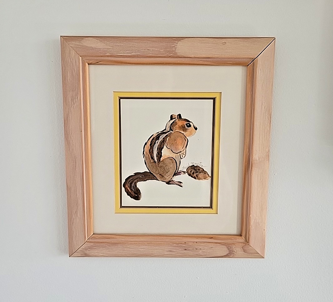 Adorable Original Artwork, Squirrel, Framed & Matted, Signed by artist