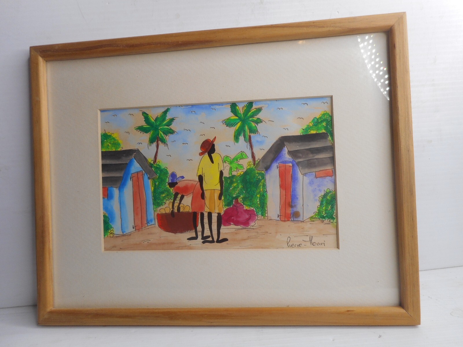 Pierre Henri FRUIT SELLER WATERCOLOR PAINTING 12” x 9” Framed & signed