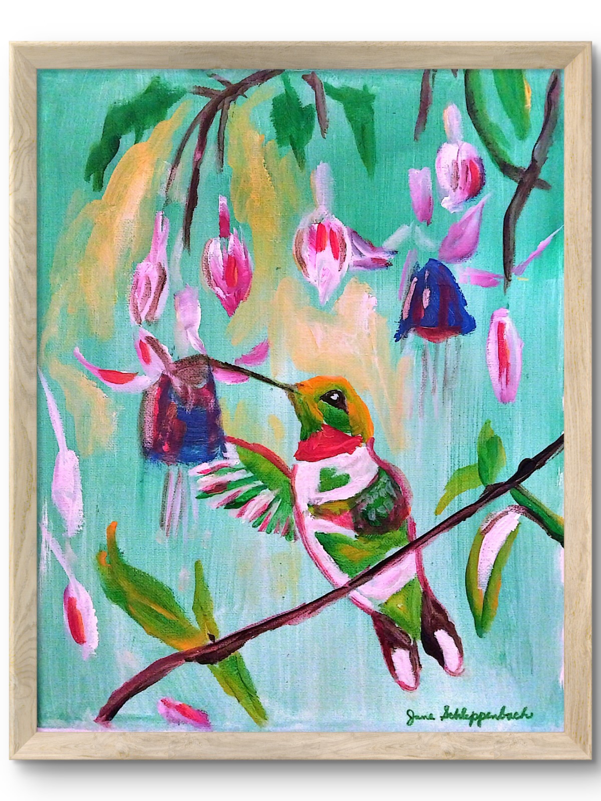 Hummingbird Contemporary Original Signed Canvas Wall Art Acrylic 11×14 BACH