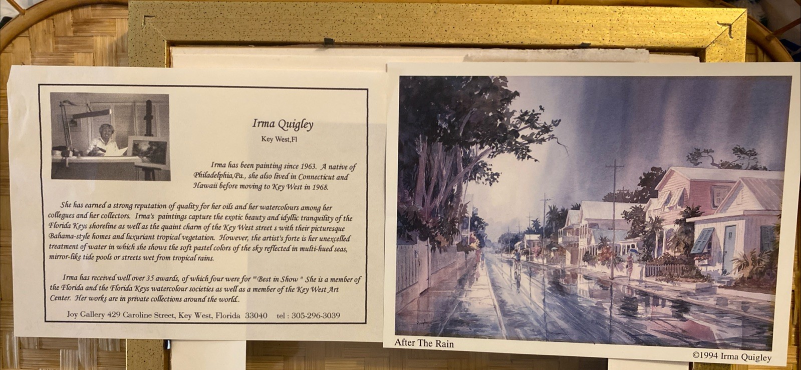 Irma Quigley print title”Key West” watercolor framed and matted