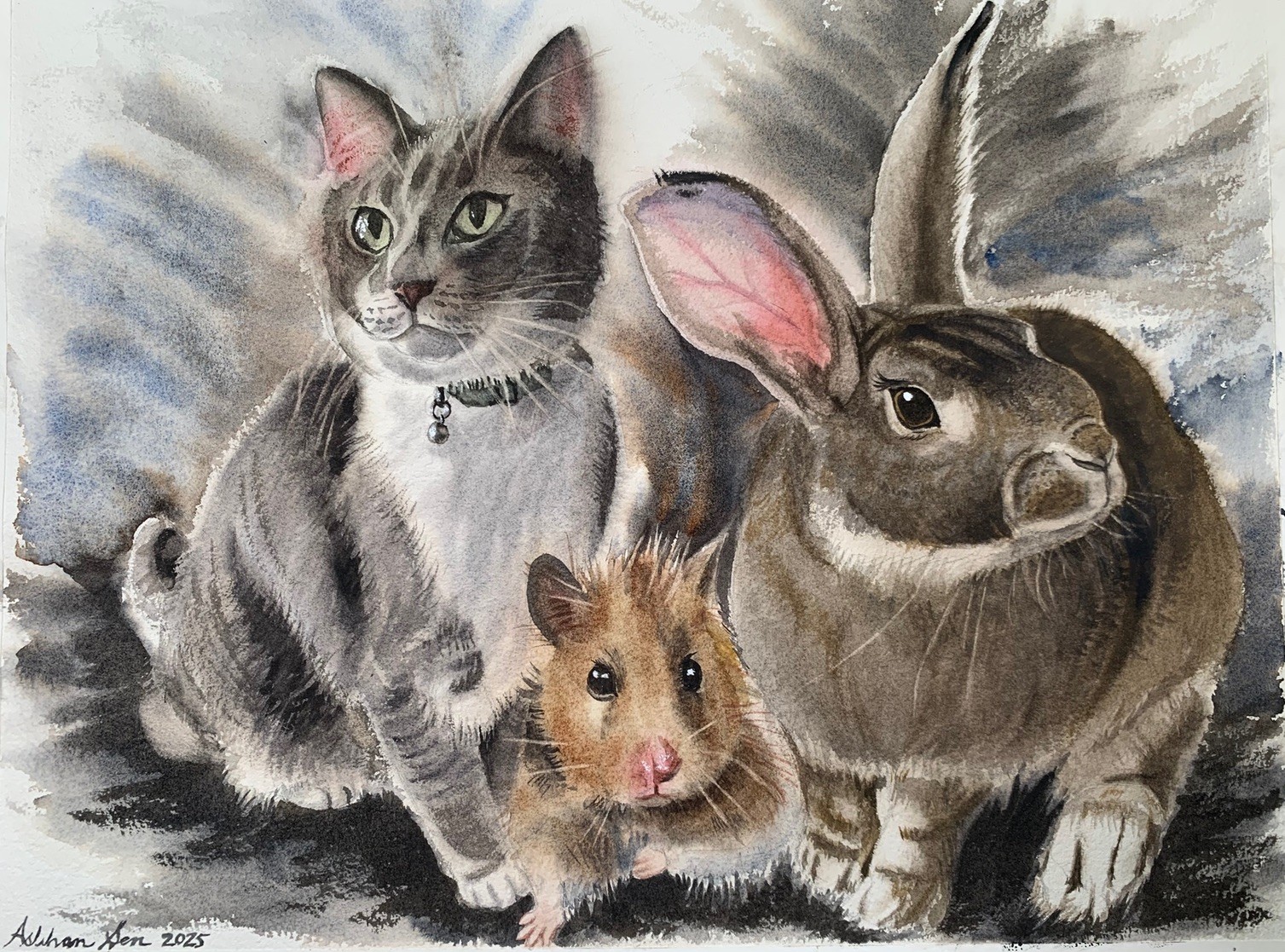 Custom pet portrait commission original watercolor painting sympathy gift art