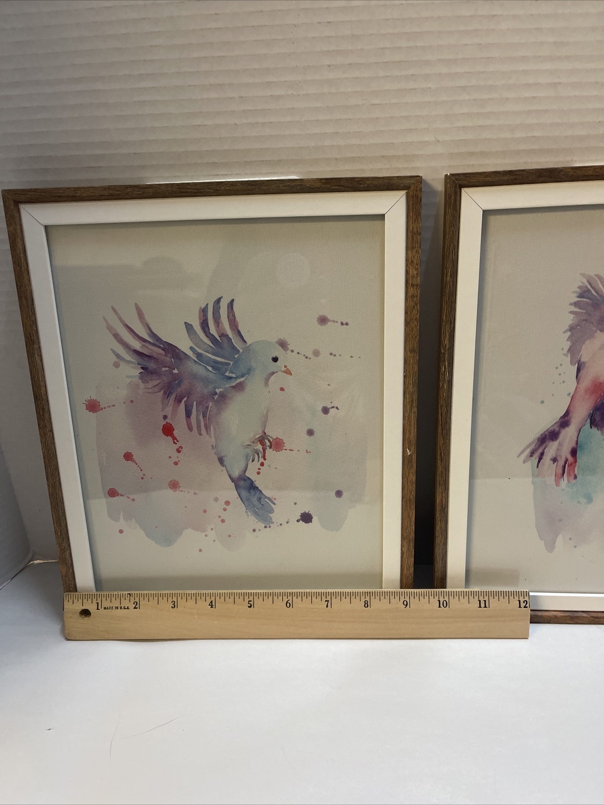 Bird Watercolor Paintings Abstract Framed Set Of 2 Birds In Flight Original 9×11