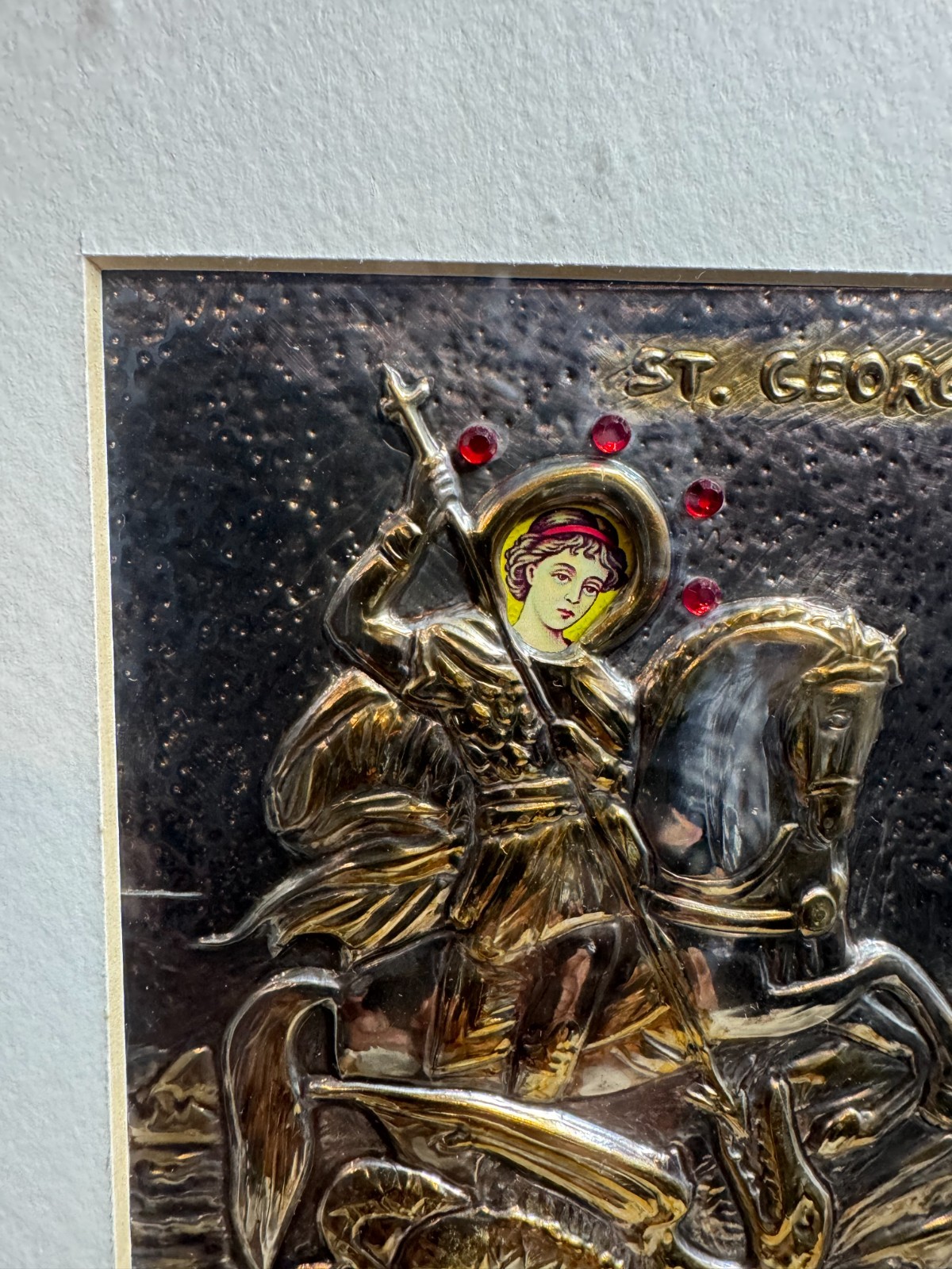 Peter Zoudis St George Fine Silver 999+ 24k Gold Relief Icon Framed Ruby COA