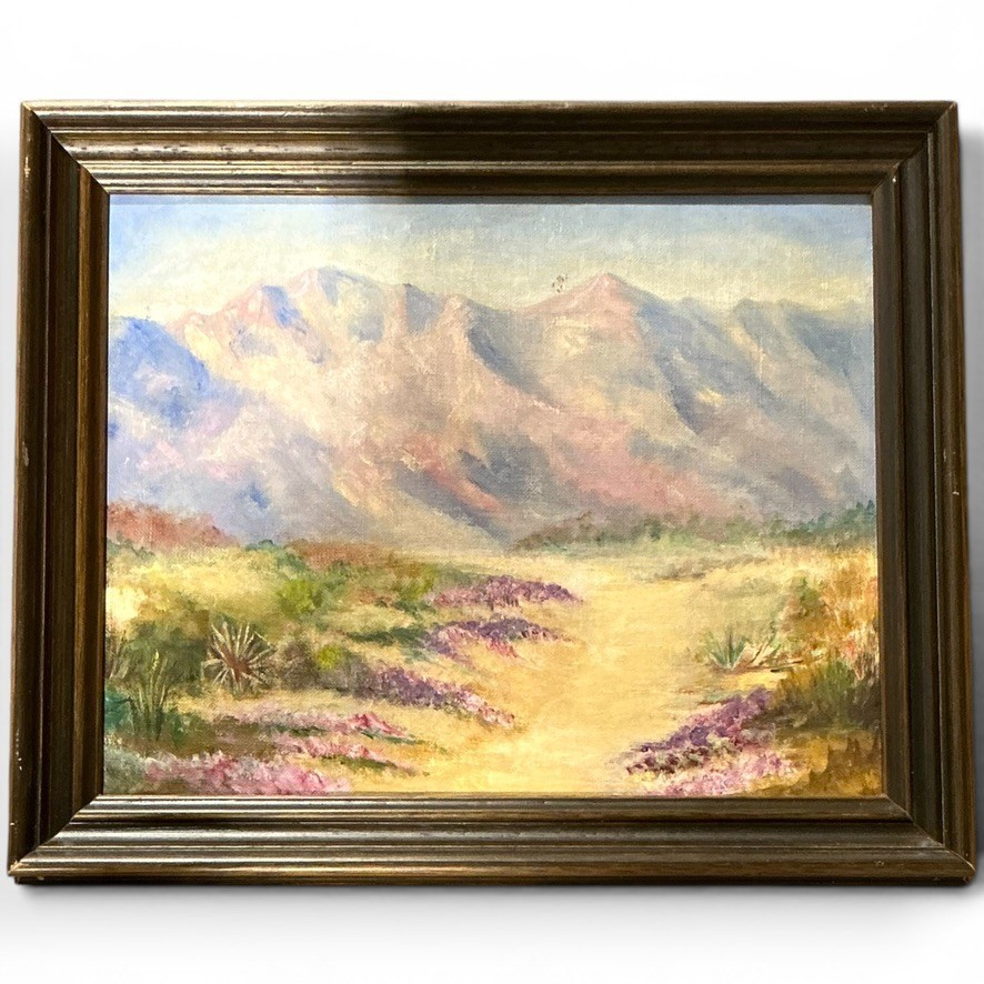 Vintage SW California Mountain Desert Landscape Oil Painting Arquati Brev 12×10″