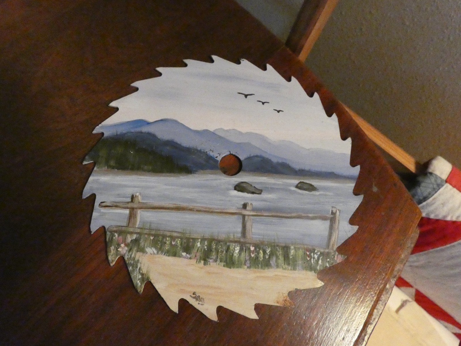 Saw Blade Original Oil Painting Artist Signed Lighthouse Reversible Lake