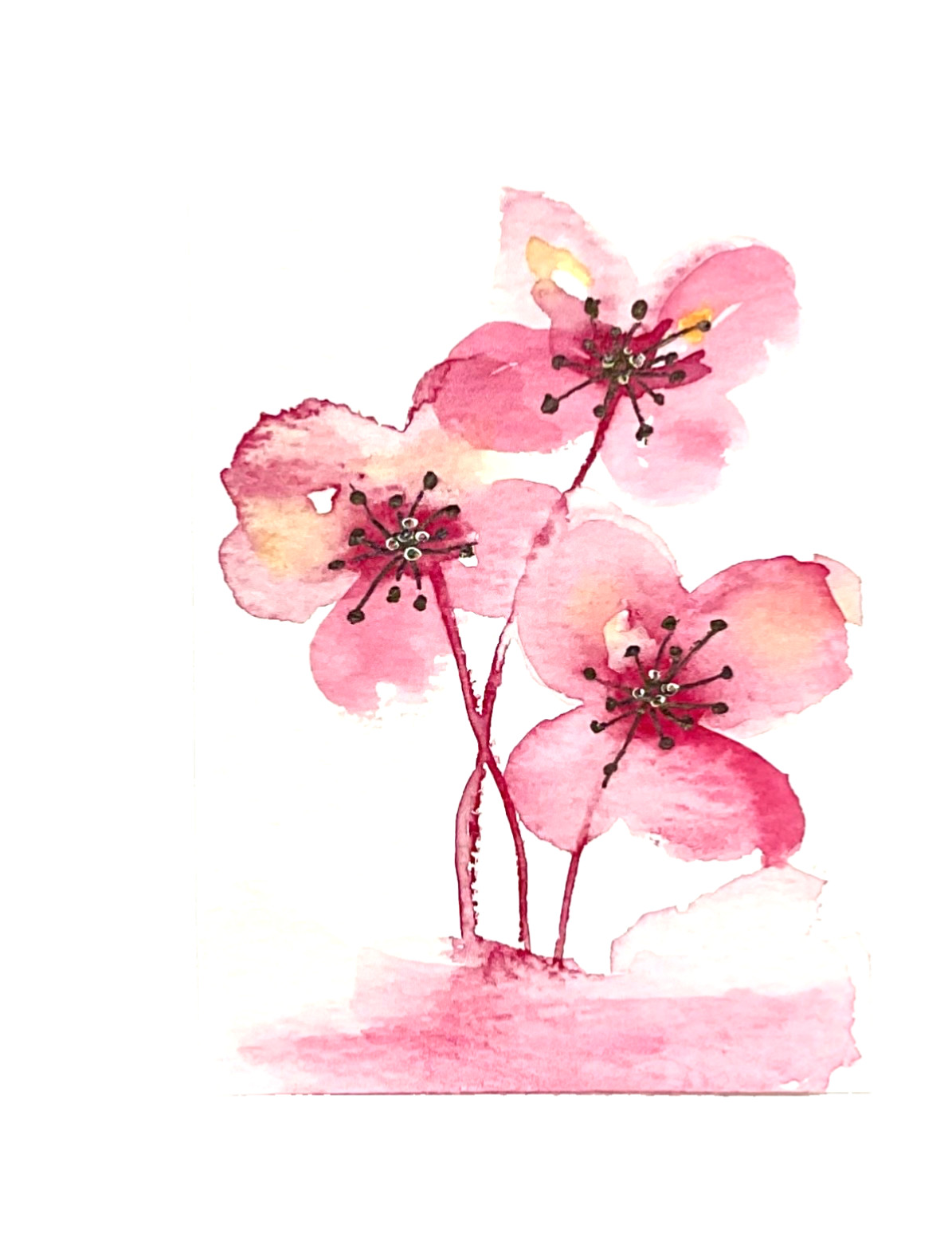 ACEO Original abstract pink wildflowers transparent ATC OOAK Cherie Donnell
