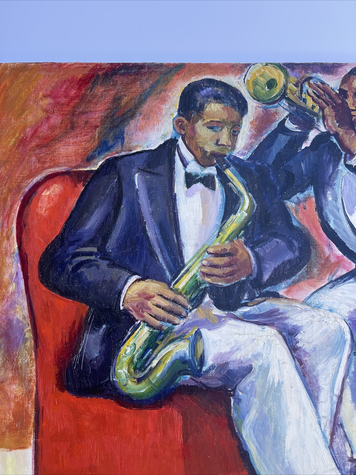 Jo Cain PAINTING ANTIQUE WPA Black Americana Large Mural Study Jazz Portrait Oil