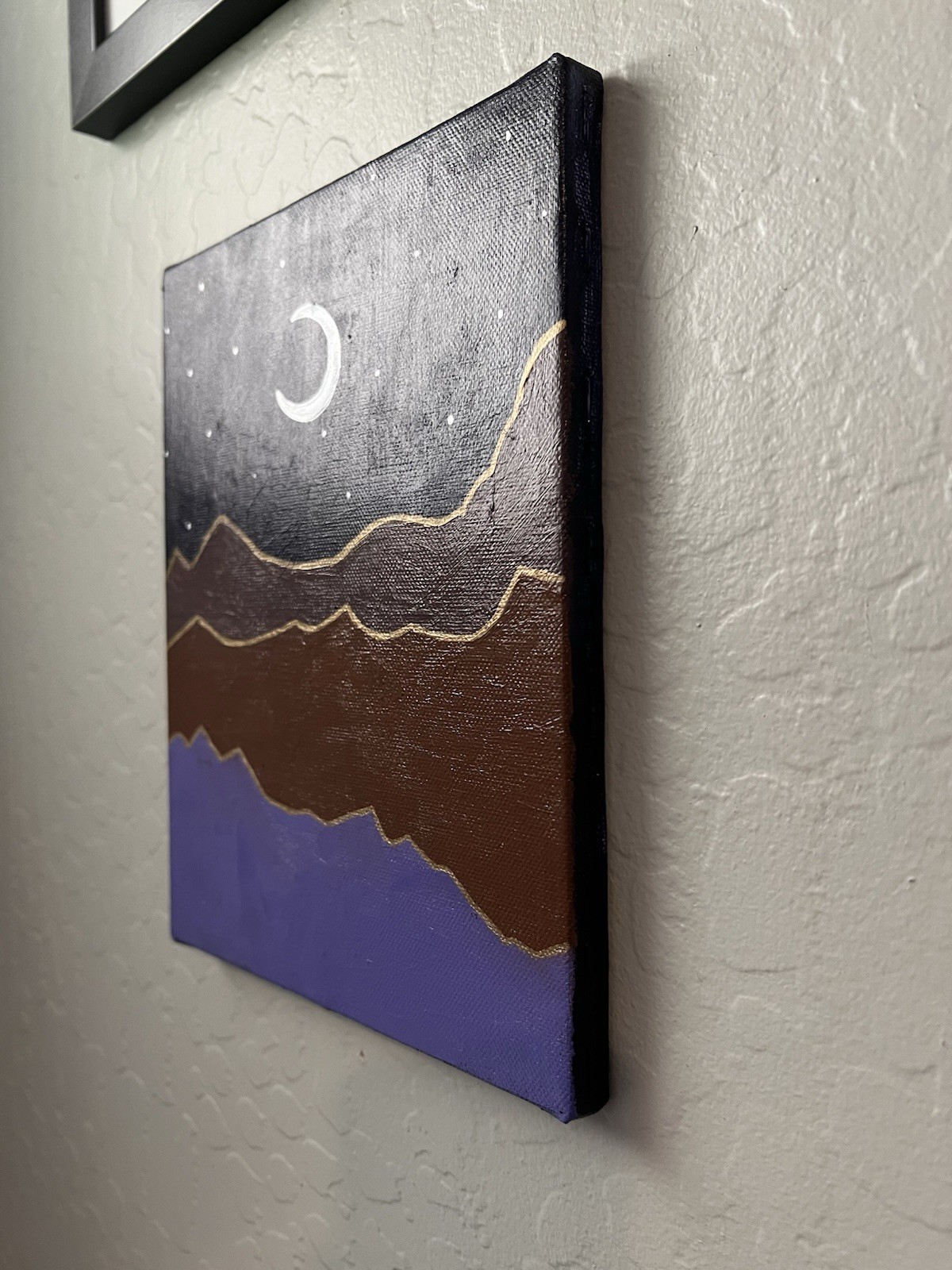 Approx 9×7 inches & 1 cm thick CANVAS. Desert Night Moon Decor Original Painting