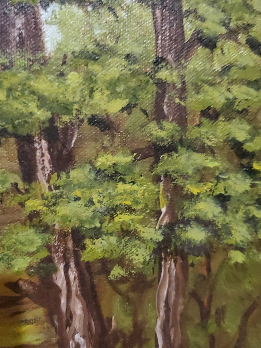 Original oil painting Vibrant!!! Blue Flowers Pond Forest Landscape SIGNED