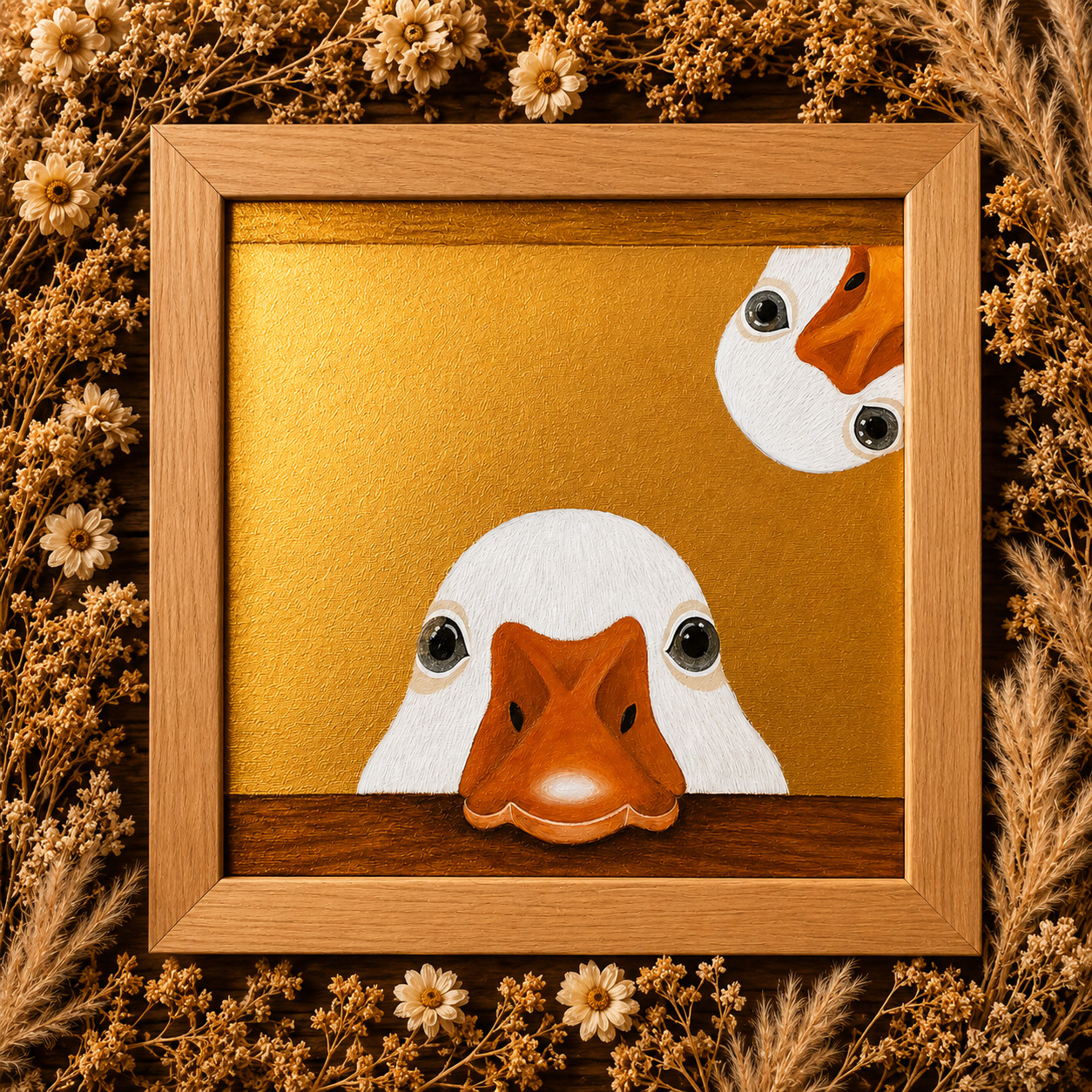 Funny Goose Painting Original Acrylic Artwork Framed 30×30 cm Ready to Gift