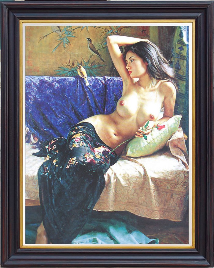 Hand-painted oil painting art female woman chinese nude on canvas 24″X36″