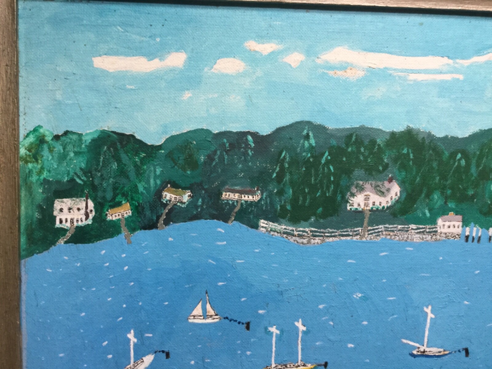 Fantastic Primitive Painting Navasink River at Marine Park Red Bank New Jersey !