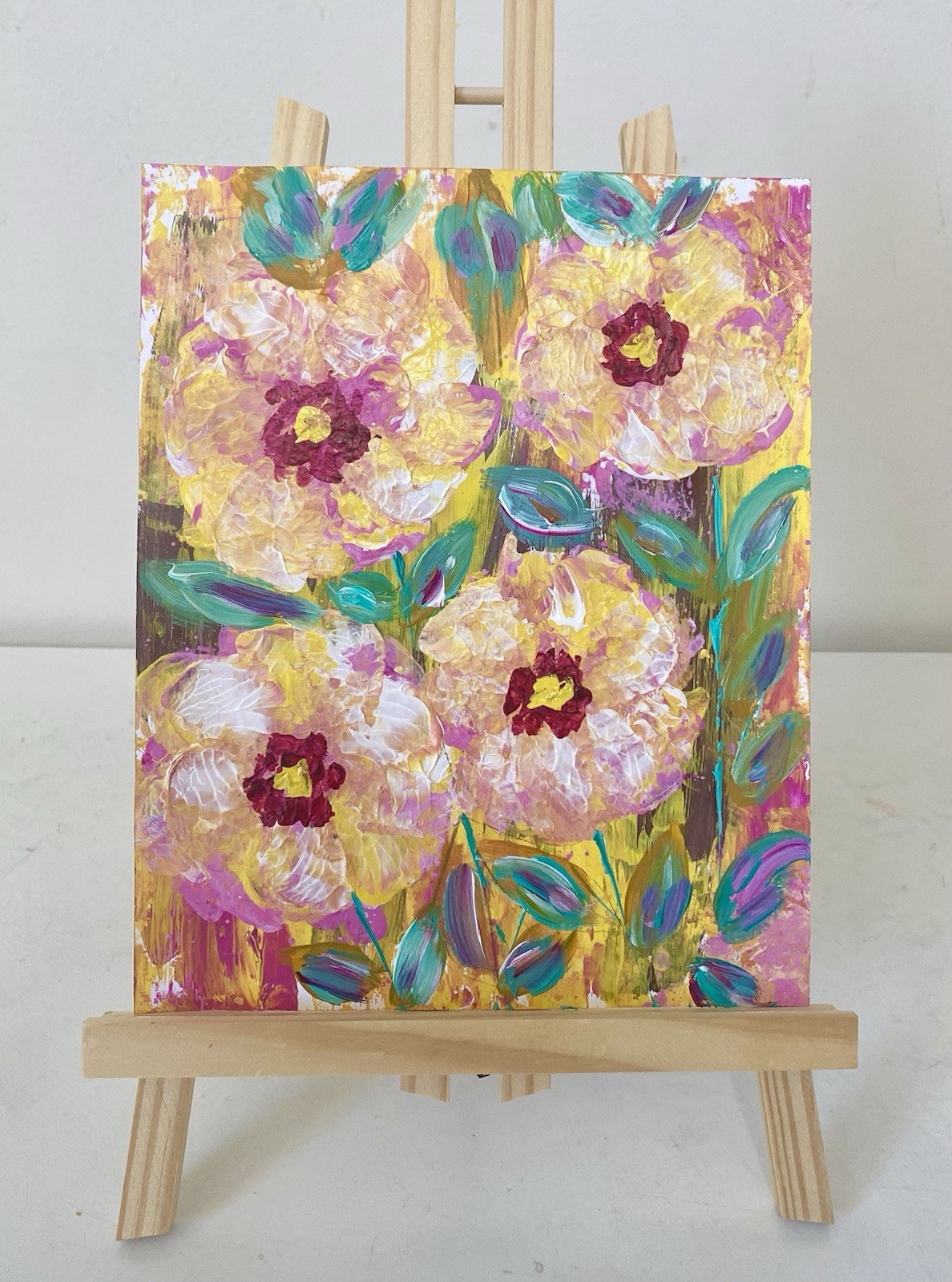 Flowering. Original Acrylic Painting on Cardboard