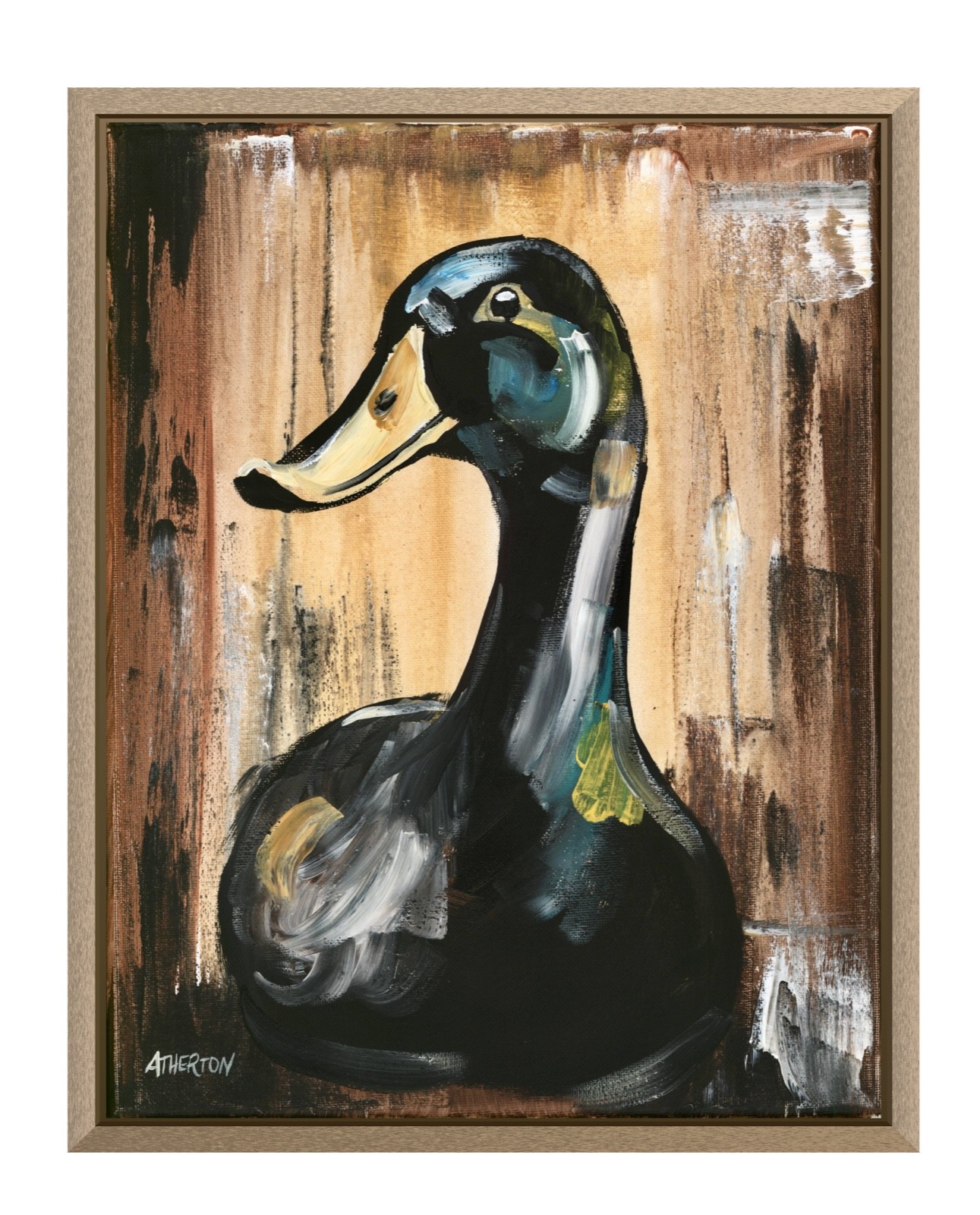 Atherton 11×14 Original Water Fowl Hunter Acrylic Painting «Mallard 2» signed