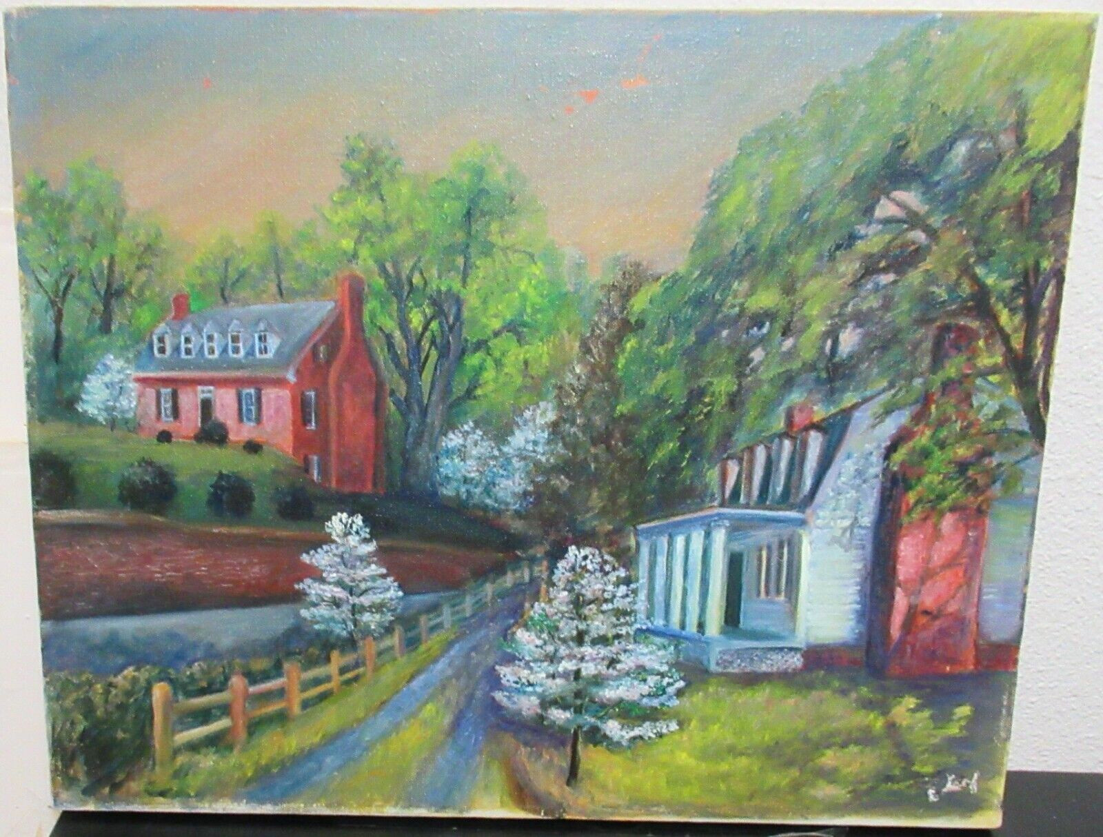 HISTORIC VIRGINIA LANDMARK «SANDWICH» HOUSE OIL ON CANVAS PAINTING UNFRAMED
