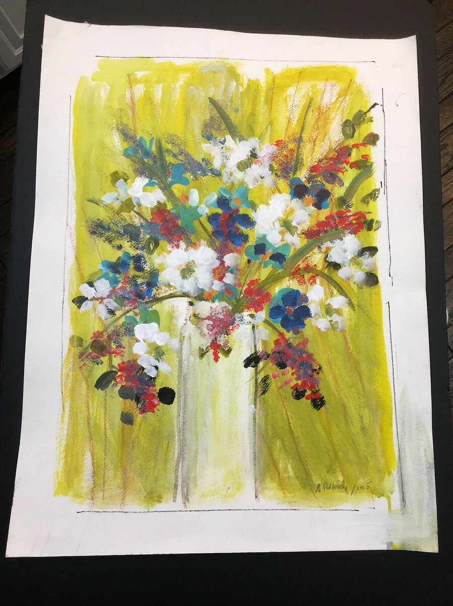 Marion Godlewski Signed Mixed Media Painting «Summer Floral» 18×24 Cleveland