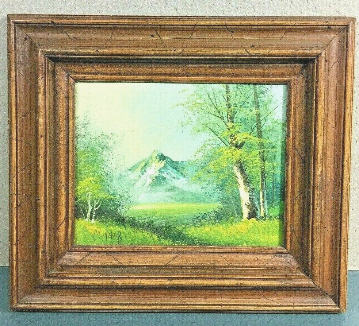 Landscape ORIGINAL Oil Painting By M. WEBER/WOOD FRAME