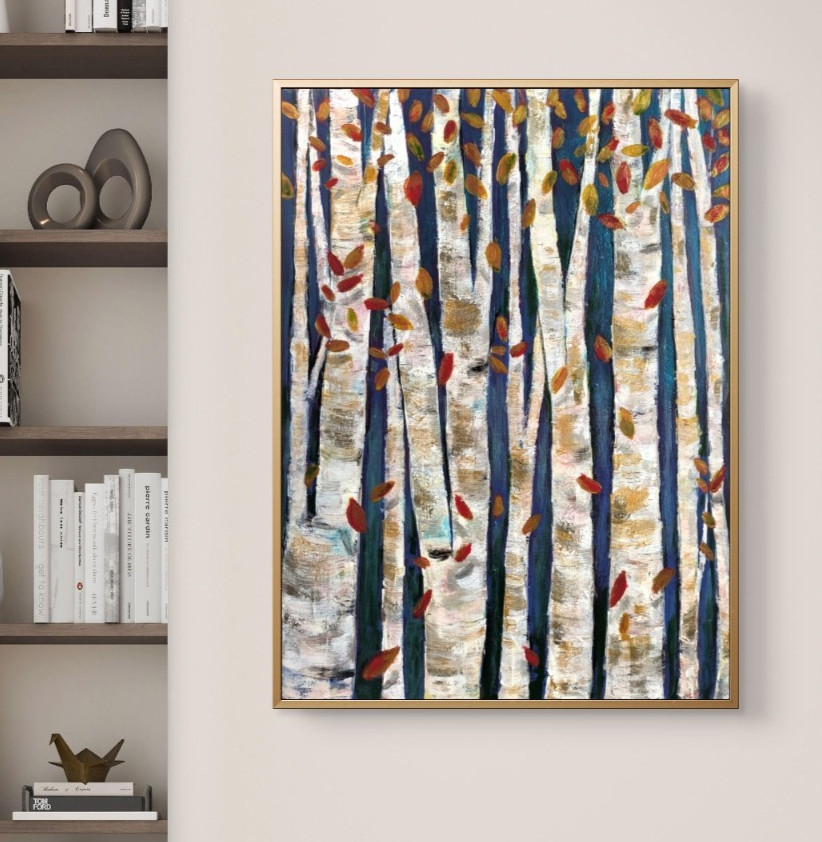 K Bickman “Letting Go II” 30×40 Acrylic & Metallic Paint | Birch Trees Fine Art