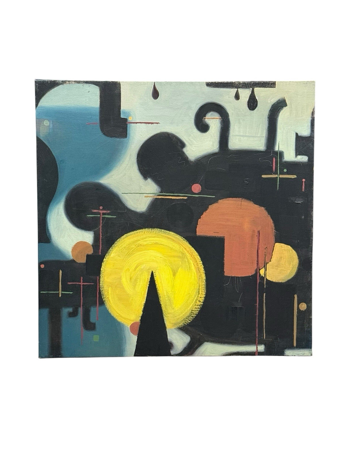 Vintage Abstract Expressionist Painting Biomorphic Geometric Shapes Signed 2012