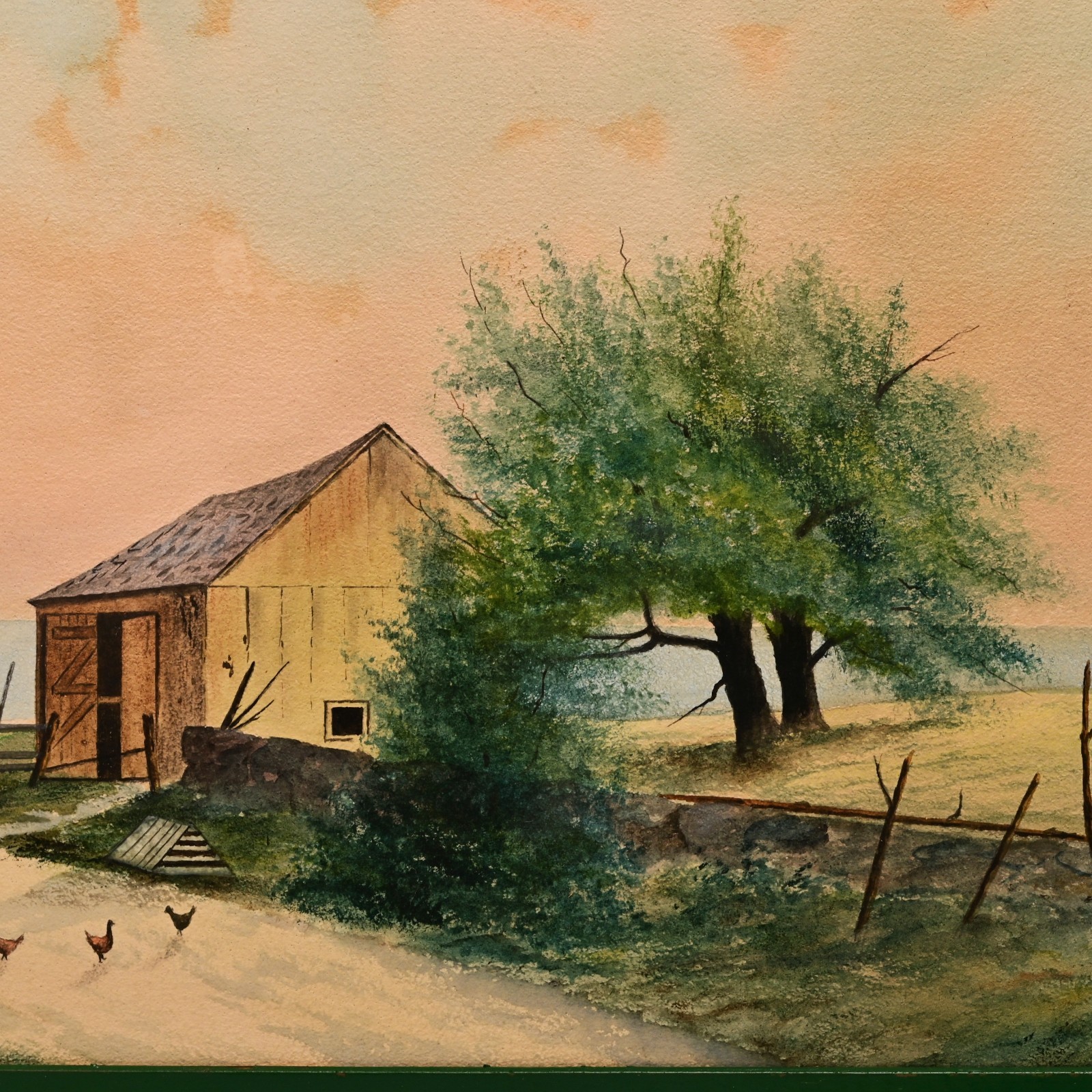 TSCHUSCHKE Original Vintage Signed 19thC House Barn Seascape Watercolor Painting