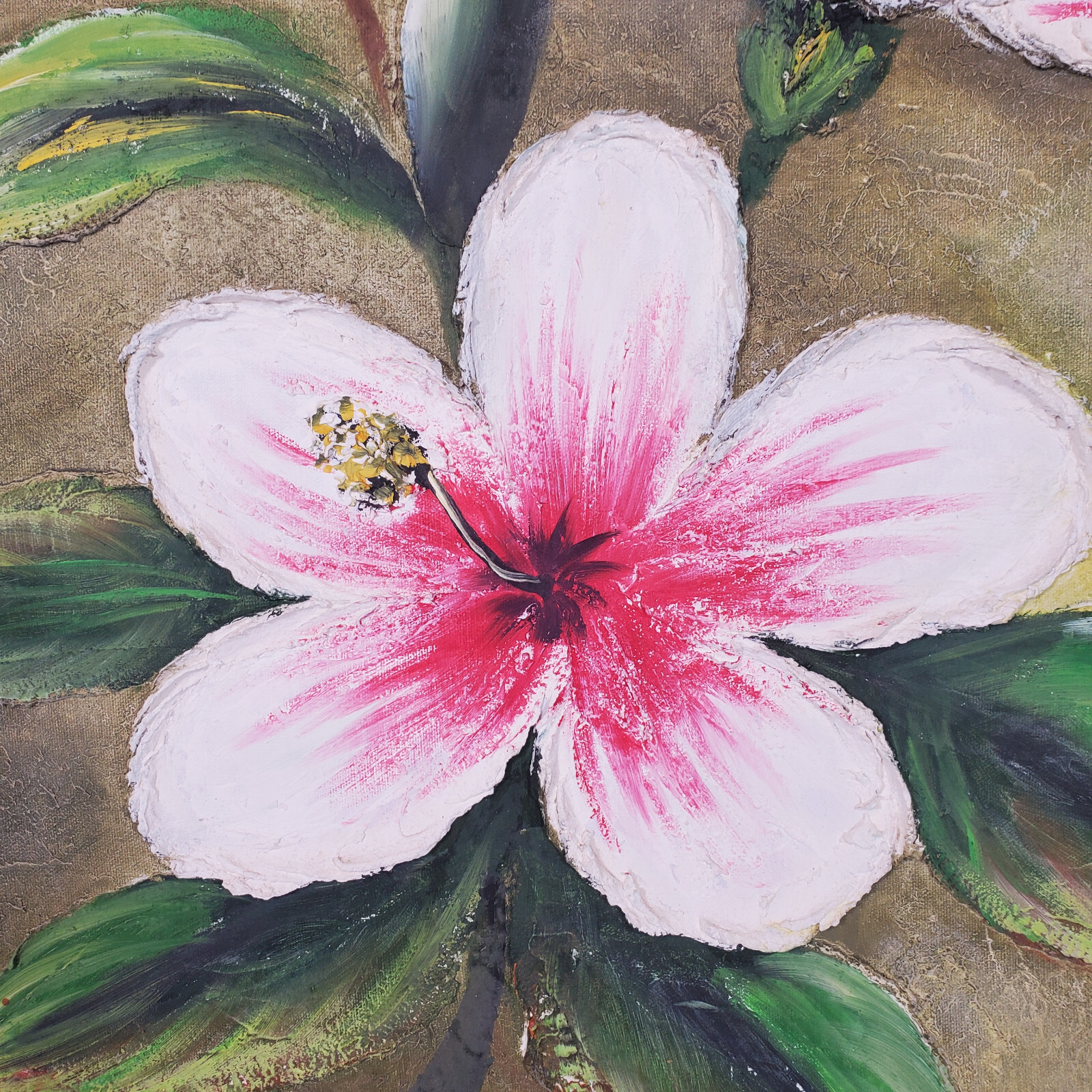 Tropical Flower Thick Spatula Impasto 24×20 Vtg Canvas Painting Masonite Board