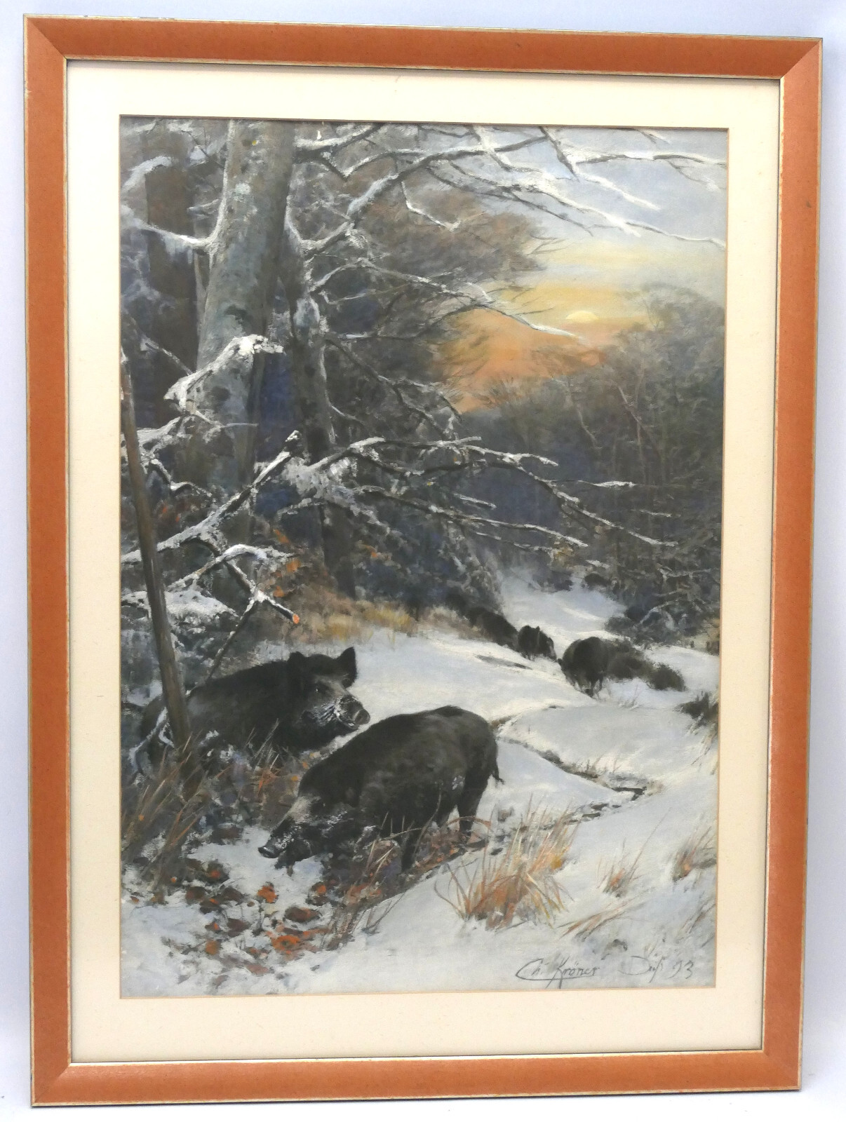 Christian Kröner Gouache – Paper «Wild Boar Rotto» 1893 Framed 53.5 x 37.5 cm