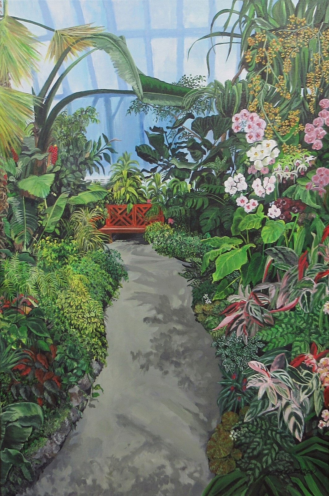 Greenhouse, Garden, Plants, Flowers, 24″ x 36″ Painting on canvas, Original art