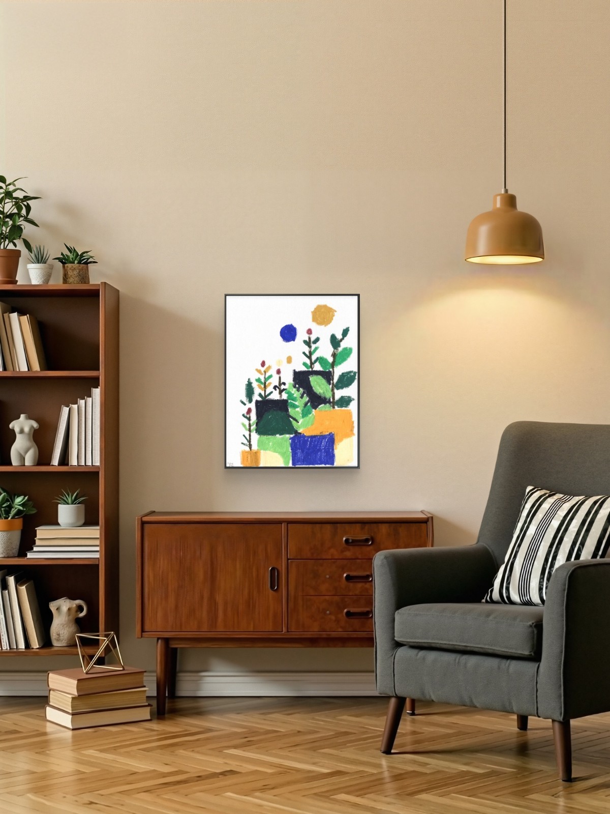 Abstract Geometric Blocks Modern Geometric Grid Garden Original 11 by 14 Canvas
