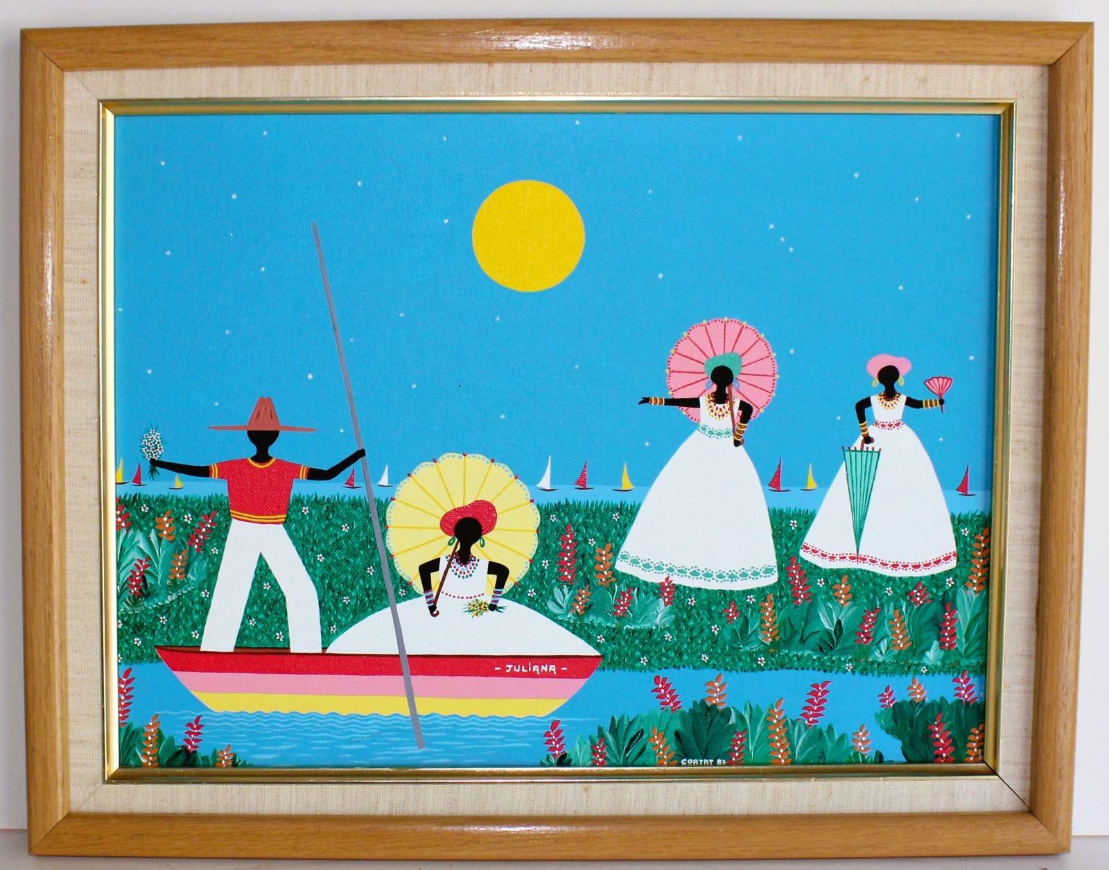 ERNANE CORTAT 1951 PAINTING CANVAS PANEL 1987 SIGNED BRAZILIAN NAIVE LISTED ART