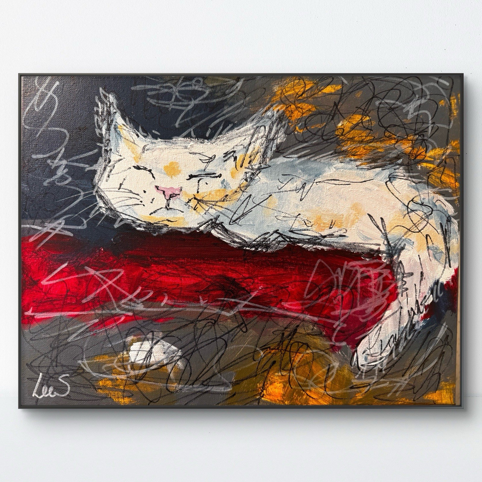 SAMATOWIC Original Abstract Expressionism Sleeping Cat 11×14 Signed Fine Art 307
