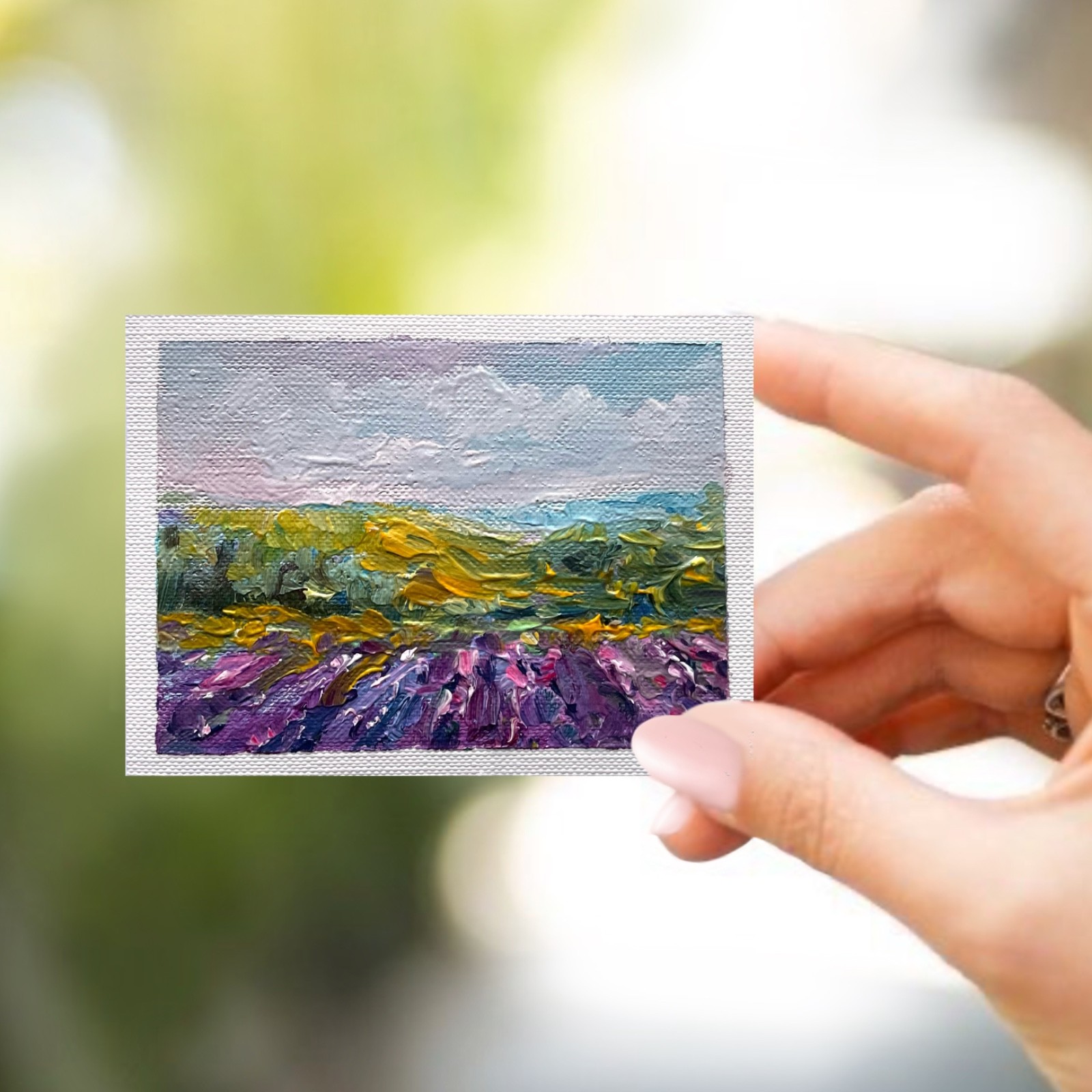 ACEO Original Oil Painting Lavender Field 13 Art Cards Impasto 3.5×2.5in OS