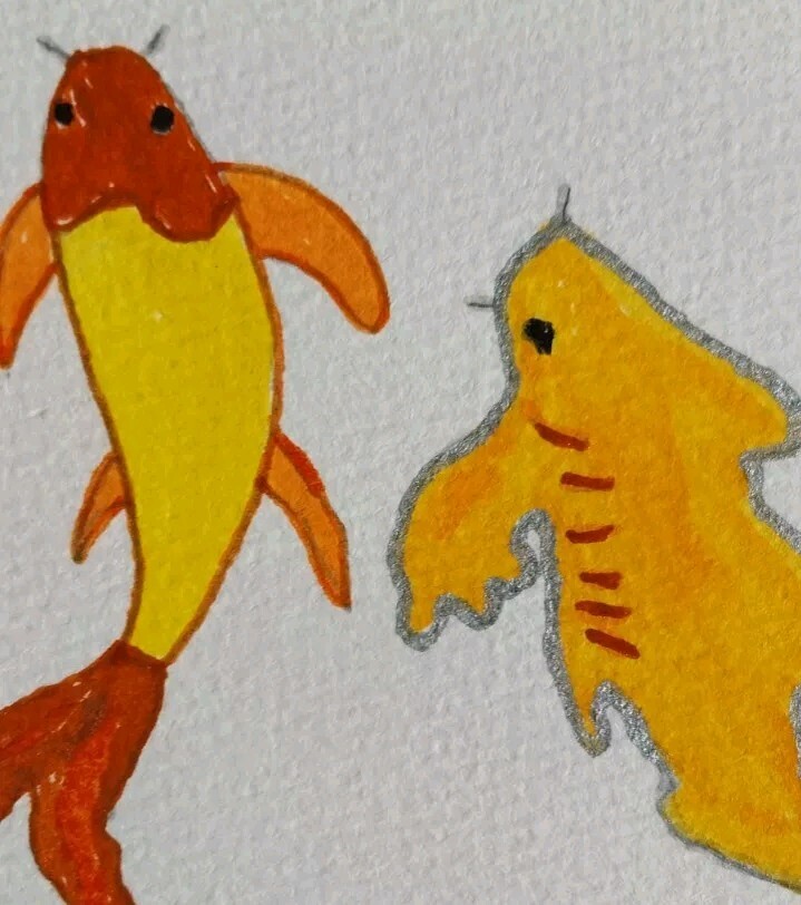 GAT PAINTING ORIGINAL IMPRESSIONIST Gold FISH Minimalism Animal Home Decor Art