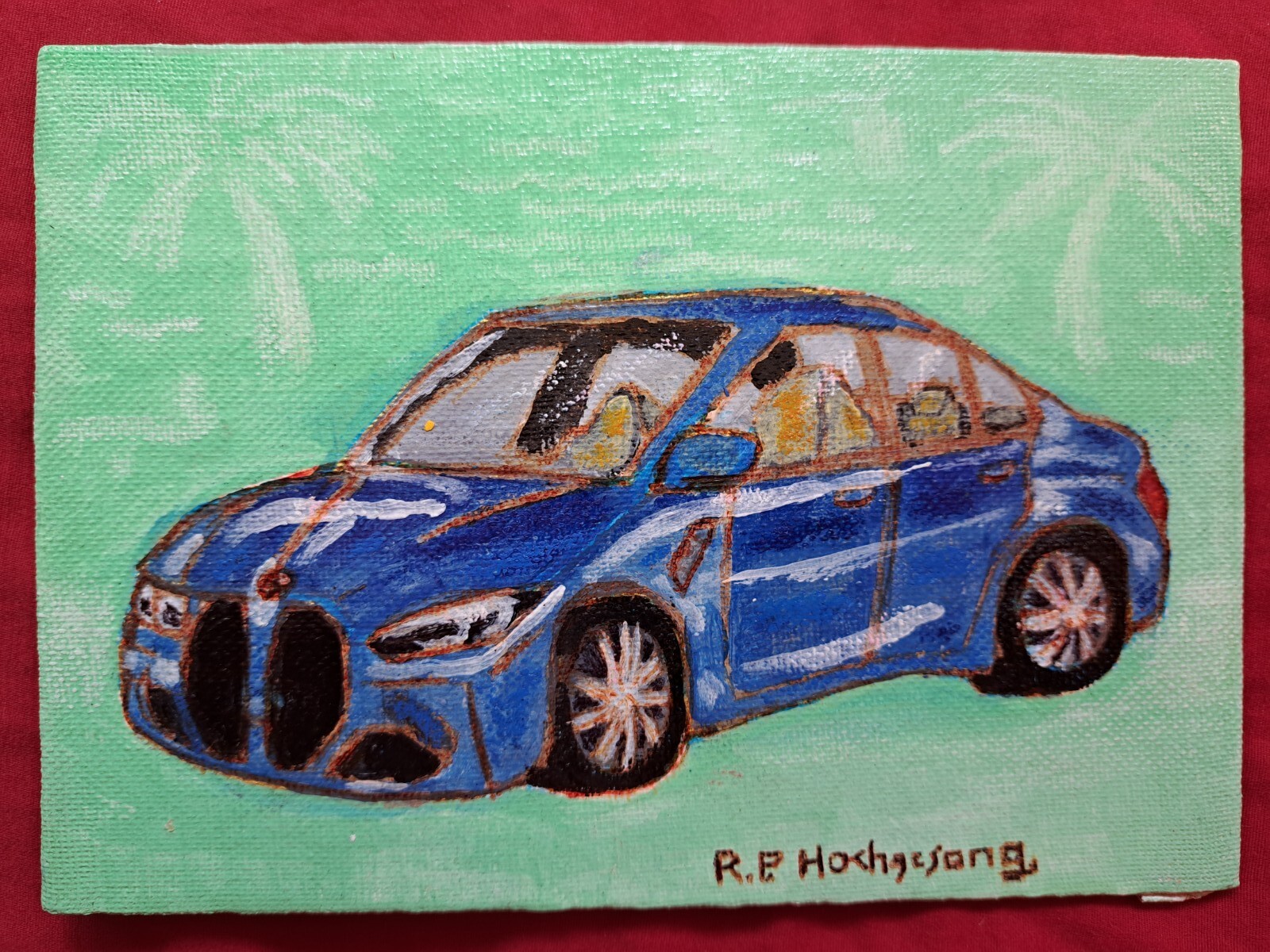 Blue acrylic & Ink «BMW» on 5×7 canvas limited 1/1 signed