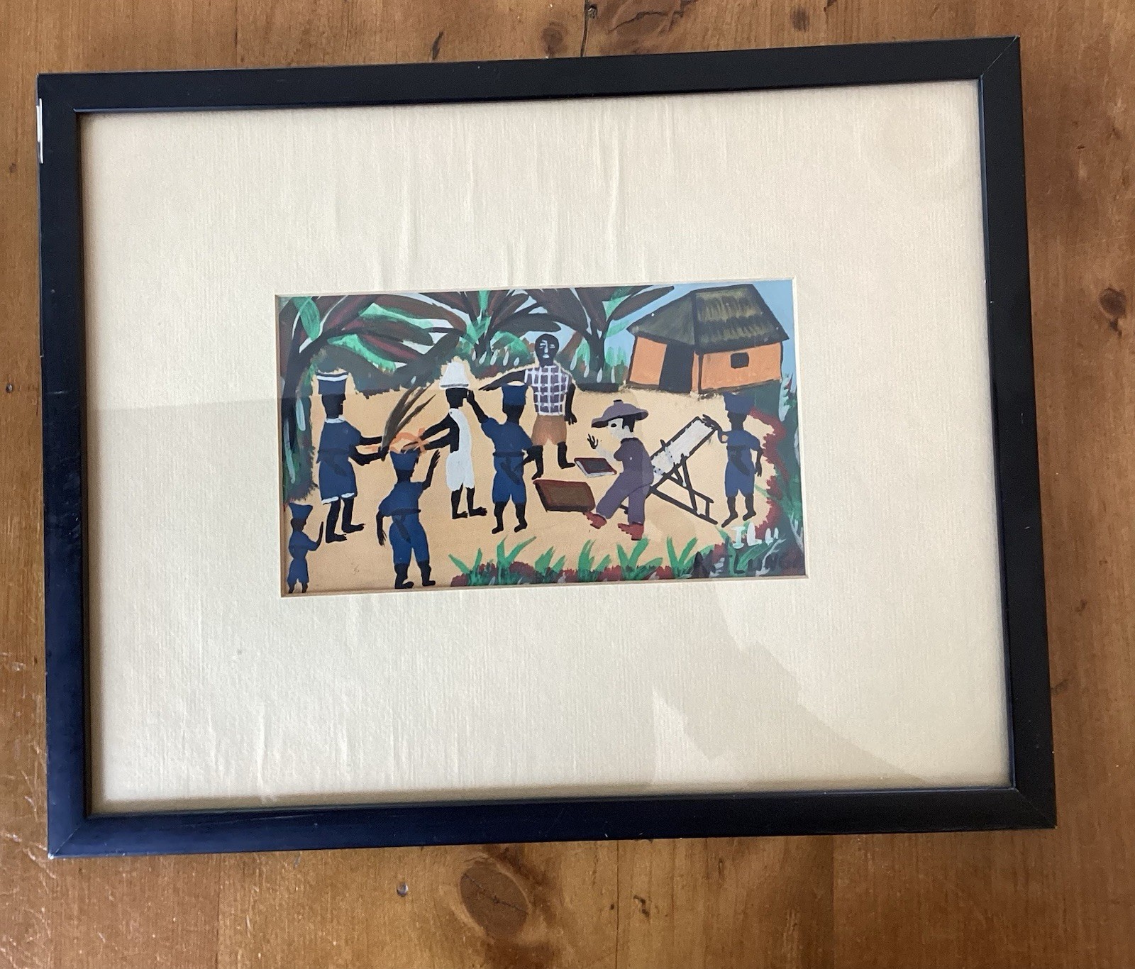 Norbert Ilunga Congolese Gouache Painting Framed Original Vintage.