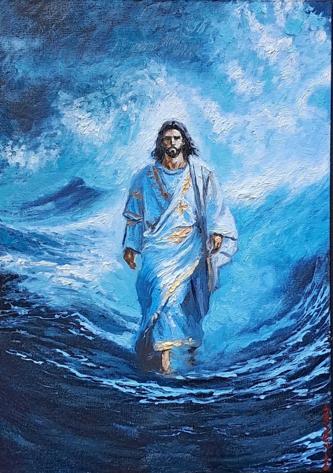 Jesus Walking on Water – Original Oil Study 30×21 cm | Spiritual Christian Art