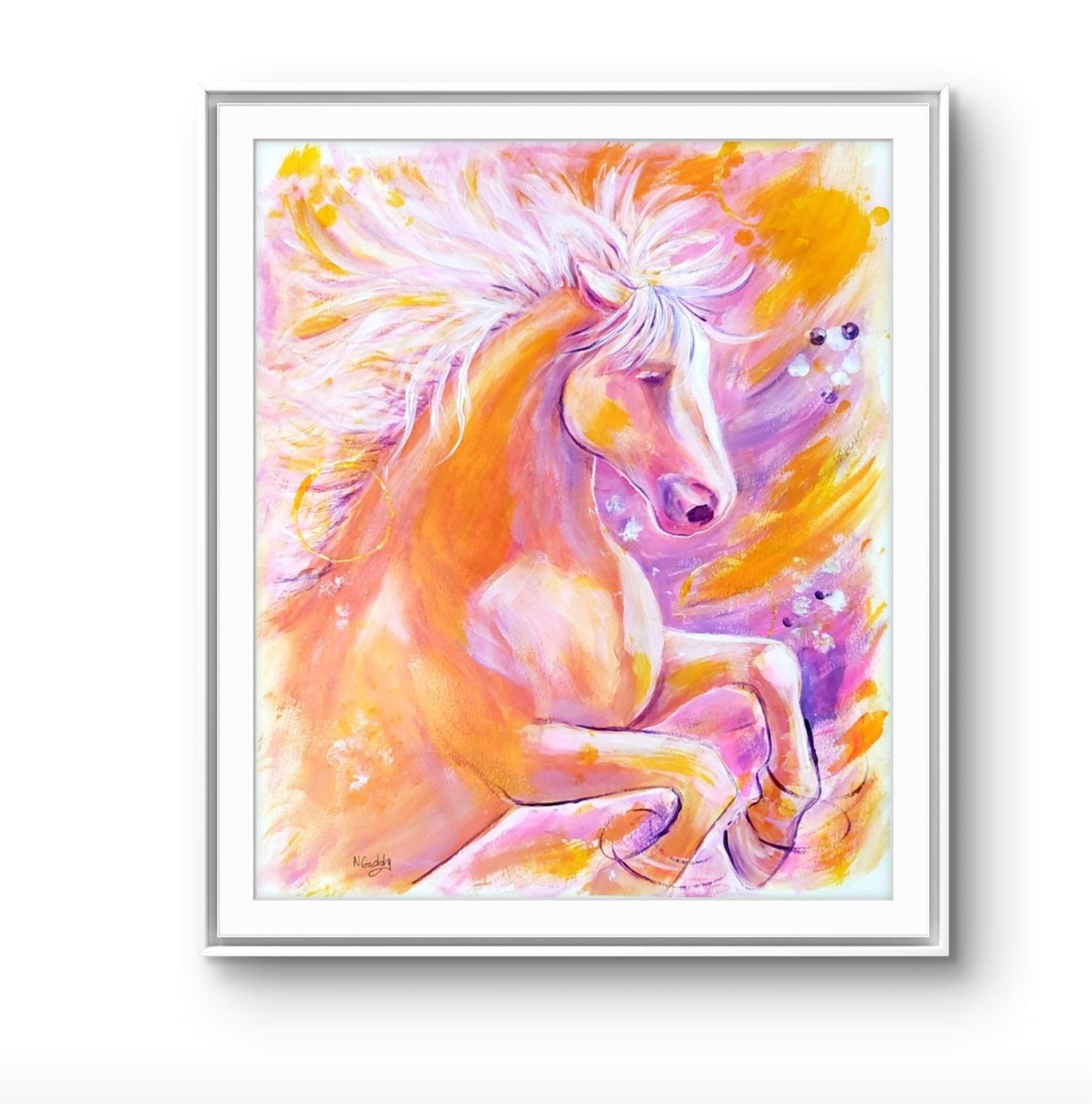 Original 14 x 11 Expressionist Firey Horse Paper Painting