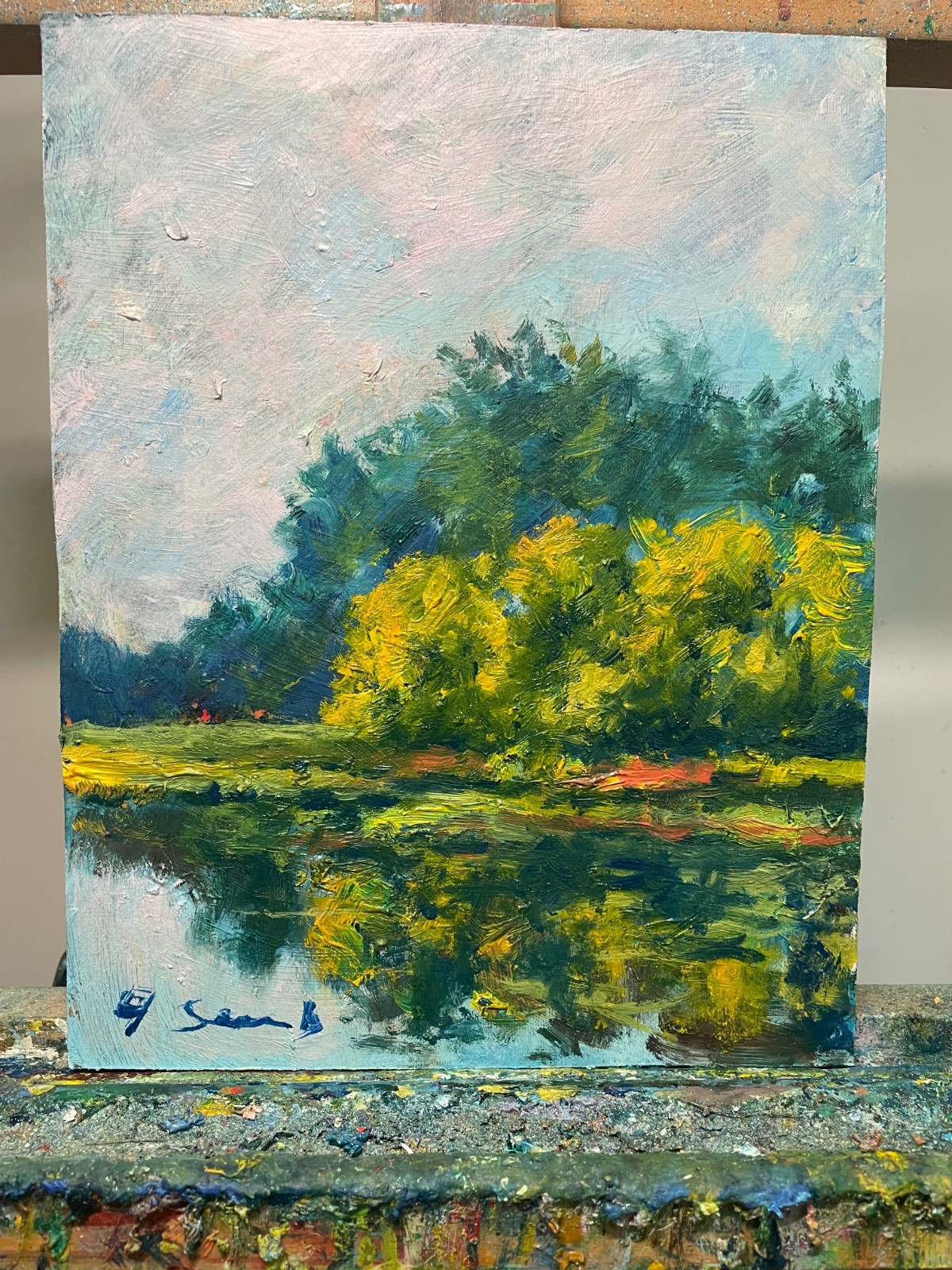 Original Oil Painting River Landscape Impressionist Nature Forest Artwork